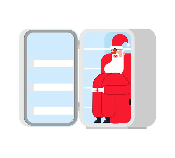 Santa Claus in fridge. Christmas holidays. New Year Vector Illustratio