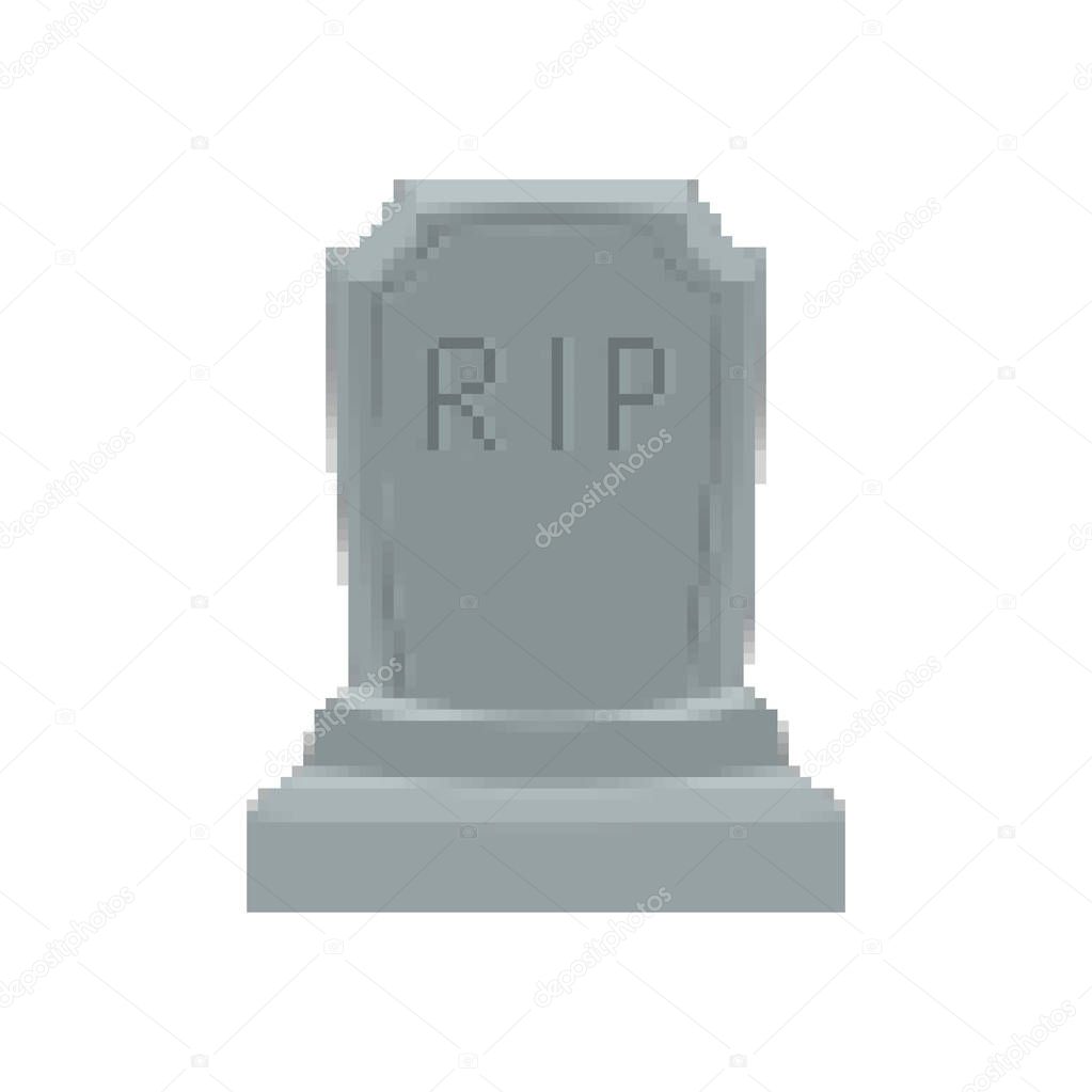 Gravestone pixel art. Tomb 8 bit. Grave Halloween. RIP Cemetery vector illustration