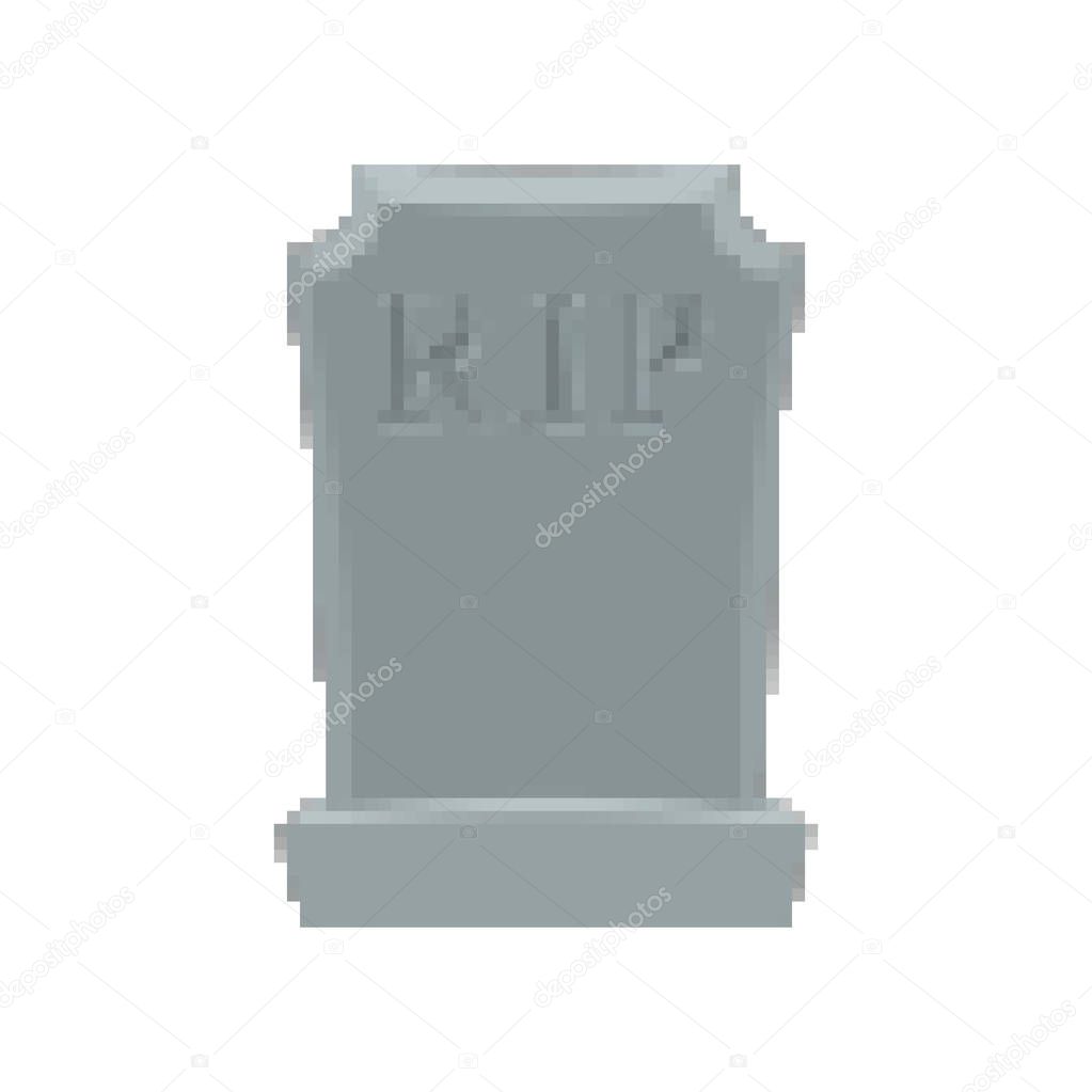 Tomb pixel art. Grave 8 bit. Gravestone Halloween. RIP Cemetery vector illustration