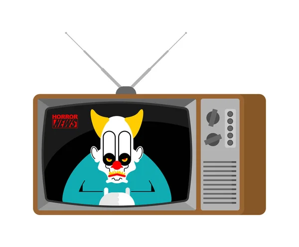 Horror News Old Terrible Broadcasting Journalist Angry Clown Anchorman Studio — Stock Vector
