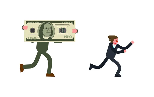 Hombre Negocios Escapando Profit Dinero Corre Para Los Hombres Negocios — Vector de stock