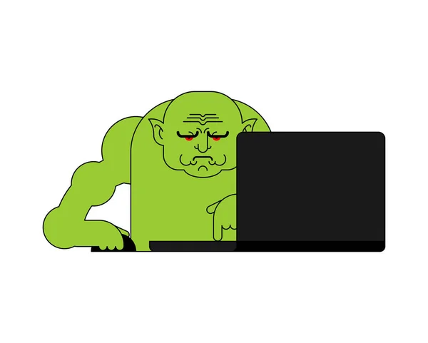 Troll Online Internet Hasser Virtuell Grünes Monster Vecto — Stockvektor