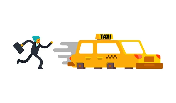 Homme Affaires Qui Court Pour Taxi Tard Pour Réunion Patron — Image vectorielle