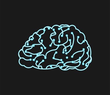 Sanal beyin. Neurons ve sinir ağları. Dijital düşünce transferi teknolojisi. Bilim kavramı vektör çizim