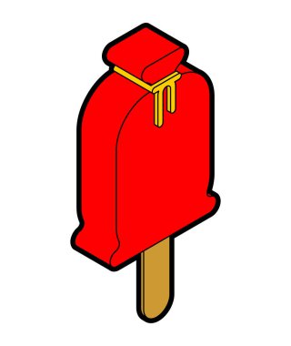 Santa çanta dondurma, Stick. Kırmızı çuval Eskimo. Soğuk tatlılık Noel tatlısı. karikatür vektör Xmas