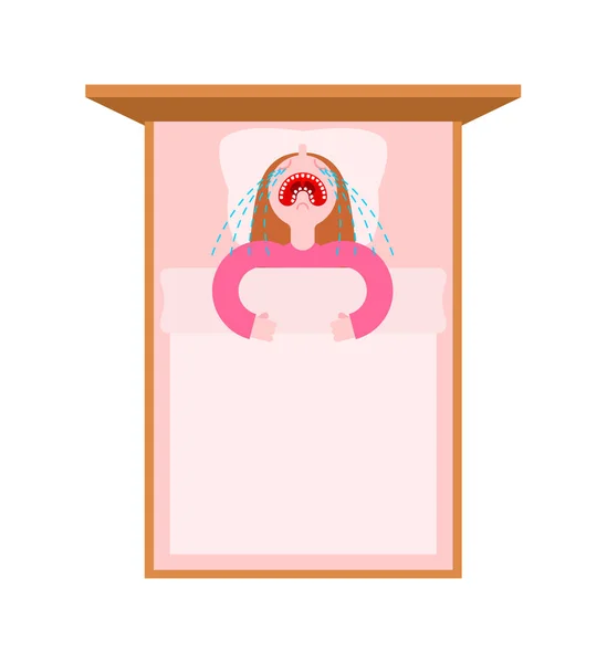 Маленька Дівчинка Плаче Ліжку Дитячий Примхливий Сон — стоковий вектор