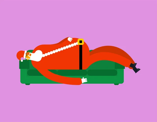 Santa Στον Καναπέ Χριστούγεννα Παππούς Στον Ύπνο Στον Καναπέ Πρωτοχρονιά — Διανυσματικό Αρχείο