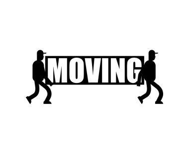 Hizmet logosu teslim işareti hareket. İki Movers. Hamallar sembol taşımak. Yükleyici taşıyıcı adam tutarak. 