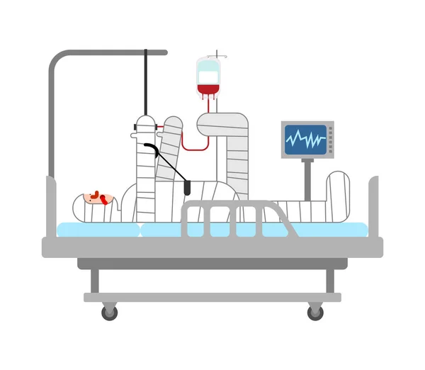 Yaralı Adam Tıbbi Yatakta Bandaj Adam Bandajlı Hasta Yatağının Kaza — Stok Vektör