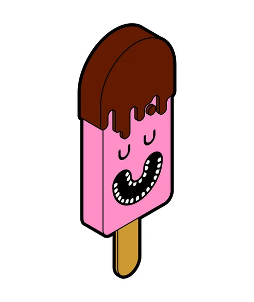 Happy Ice Cream Stick Eskimo Cold Sweetness Dessert Cartoon Vector — Stock Vector