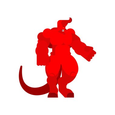 Şeytan güçlü. Kırmızı Şeytan büyük. Boynuzlu şeytan. Kızgın Asmodeus vektör çizim. Güçlü Beelzebub karanlığın efendisi. zor Lucifer patron hel