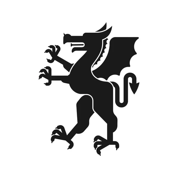 Drachen Wappentier Silhouette Fantastische Bestie Monster Für Wappen Heraldisches Gestaltungselement — Stockvektor