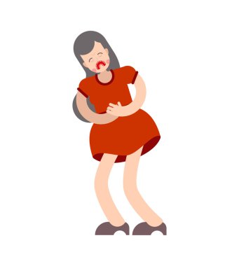 PMS adet ağrısı kız. Karın ağrısı acı bir kadın. Abdominal kramp süre kızla