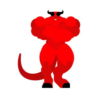 Şeytan güçlü. Kırmızı Şeytan büyük. Boynuzlu şeytan. Kızgın Asmodeus vektör çizim. Güçlü Beelzebub karanlığın efendisi. zor Lucifer patron hel