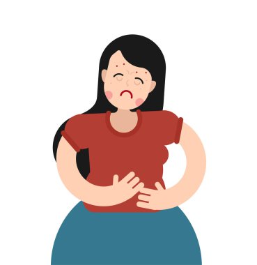 PMS adet ağrısı kız. Karın ağrısı acı bir kadın. Abdominal kramp süre kızla