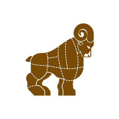 Ram et kesme. Koyun düzeni satırları farklı parça et siluet. Eti çiftlik hayvanı kesmek için nasıl. Poster kasaplar diyagramı et için depolar. Barbekü ve biftek, lezzetli yemekler