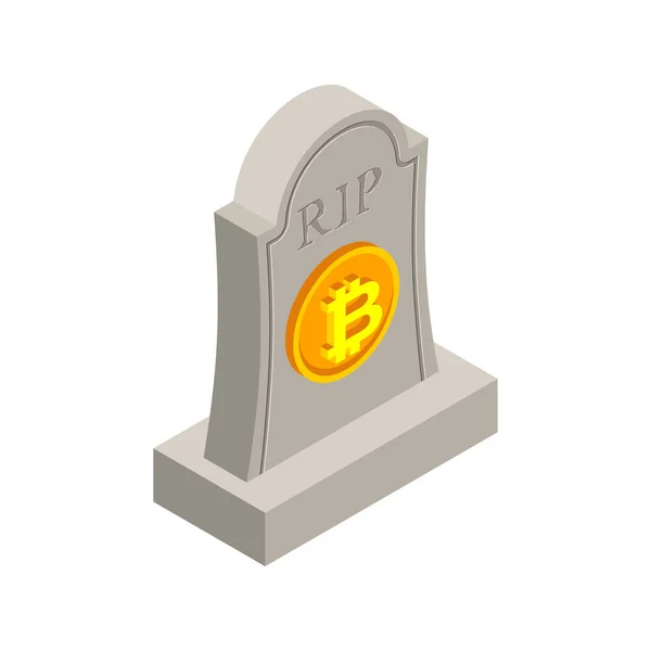 Rip Bitcoin Death Tombstone Cryptocurrency Gravestone Electronic Money Grave Memorial — Stock Vector
