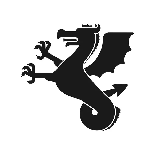 Silhouette Animale Héraldique Wyvern Dragon Mer Avec Queue Poisson Fantastique — Image vectorielle