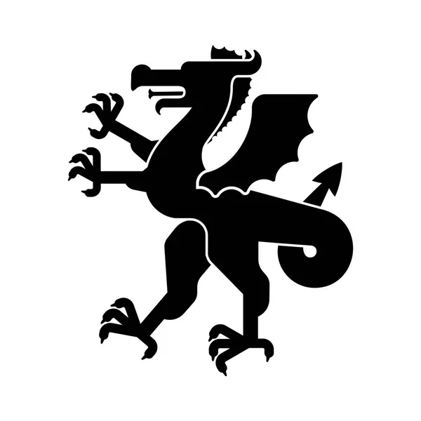 Drachen Wappentier Silhouette Fantastische Bestie Monster Für Wappen Heraldisches Gestaltungselement — Stockvektor