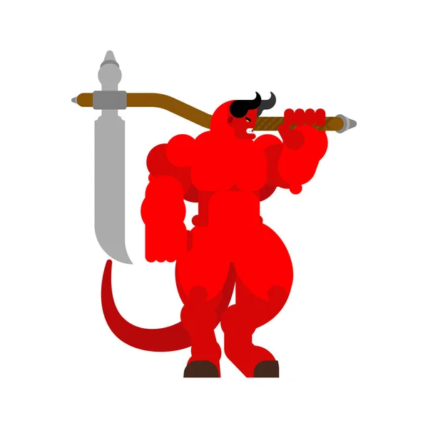 Demonio Con Guadaña Satán Con Cuernos Poderoso Beelzebub Señor Oscuridad — Vector de stock