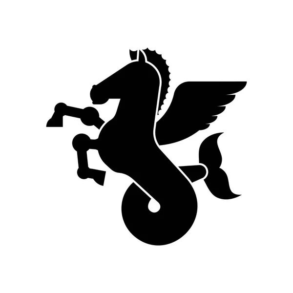 海ペガサス紋章動物シルエット フィッシュ テールを持つ翼のある馬 海馬の幻獣 紋章付き外衣のモンスター 紋章デザイン要素 — ストックベクタ