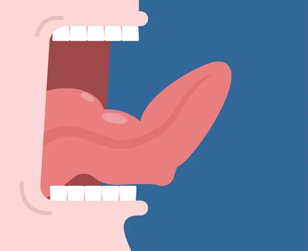 Lingua Forte Con Muscoli Denti Bocca Aperta Lingua Bicipiti Mout — Vettoriale Stock