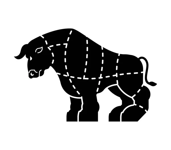 Cut Meat Bull Silhouette Scheme Lines Different Parts Meat How — Stock Vector