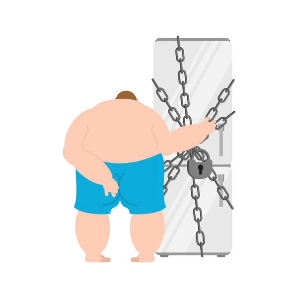 封闭的冰箱链和胖子 大挂锁 停止吃食物 谷氨酸禁止式 — 图库矢量图片