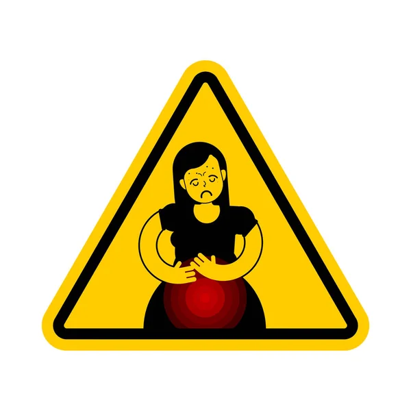 Aufmerksamkeit Pms Vorsicht Menstruationsschmerzen Mädchen Gelbes Verkehrszeichen Frau Leidet Unter — Stockvektor