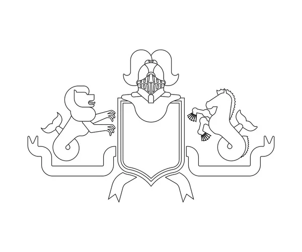 ヘラルディック シールド海のライオンと海馬との兜 幻想獣 テンプレートの紋章デザイン要素 ロイヤル ファミールの紋章付き外衣 — ストックベクタ