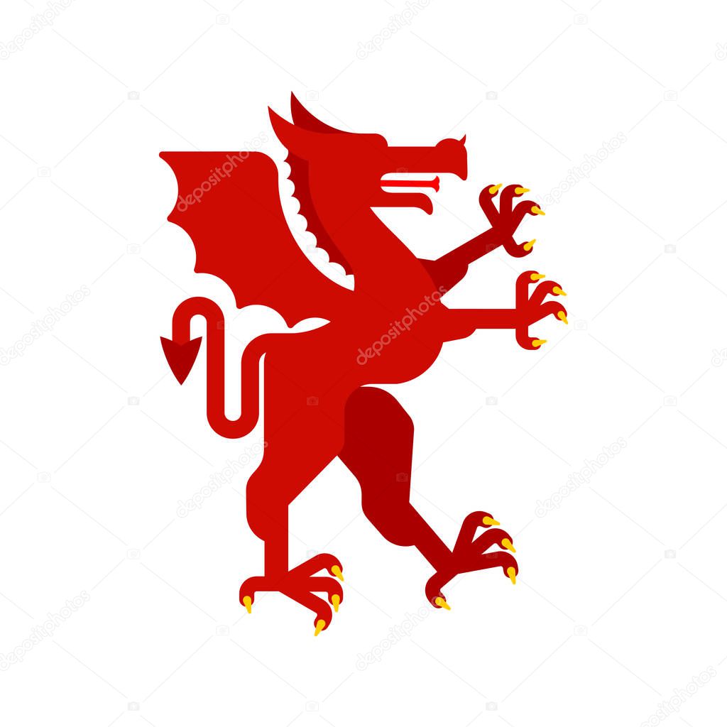 Dragon red Heraldic animal. Fantastic Beast. Monster for coat of arms. Heraldry design element.