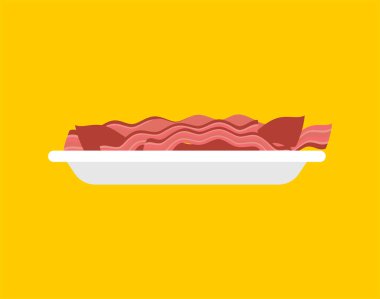 Kızarmış domuz pastırması ile plaka. Breakfas için domuz rostosu