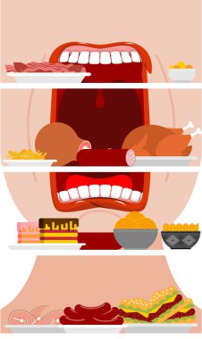 Buzdolabı açık ve şişman adam iç görünüm. bir sürü yemek. Obur için buzdolabı