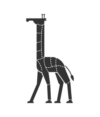 Zürafa et kesme. Camelopard siluet düzeni satırları farklı parça et. Nasıl et vahşi hayvan kesmek için. Poster kasaplar diyagramı et için depolar. Barbekü ve biftek, lezzetli yemekler