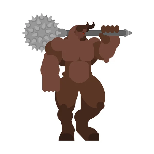 Minotauro Fuerte Medio Toro Humano Poderoso Monstruo Mítico Con Arma — Vector de stock