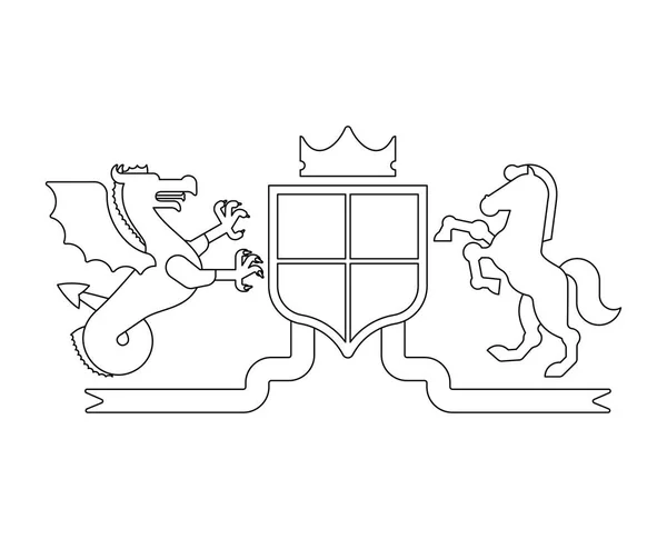 Геральдический Щит Виверн Лошадь Рыцарь Шлем Фантастические Звери Шаблон Геральдический — стоковый вектор