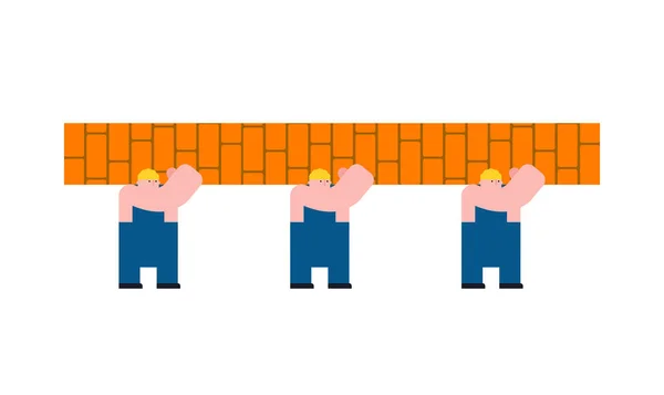 Arbeiter Bauen Mauer Bauarbeiter Und Ziegelmauer — Stockvektor