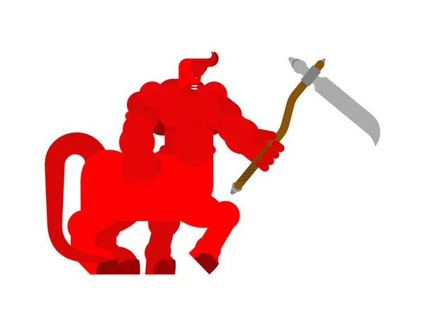 Demon Centaur Met Zeis Gehoornde Satan Krachtige Beëlzebub Heer Van — Stockvector