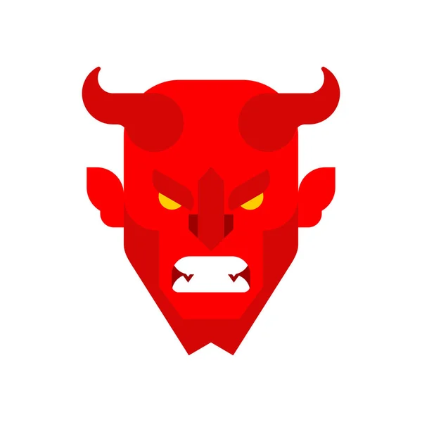 Faccia Demone Rosso Muso Satana Cornuto Diavolo Con Testa Corna — Vettoriale Stock