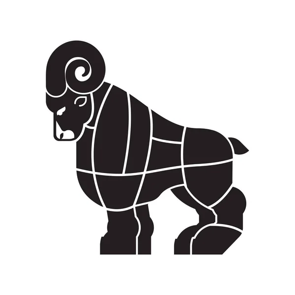 Ram의 고기를 부품의 구성표 실루엣 동물을 고기에 포스터 정육점 다이어그램을 — 스톡 벡터