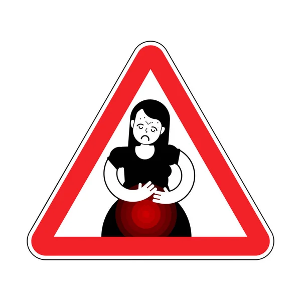 Attention Pms Attention Douleur Menstruelle Fille Signes Danger Routier Rouge — Image vectorielle