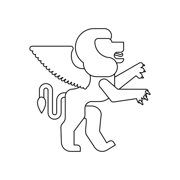 翼狮纹章动物的线形风格 有翅膀的狮子座神奇的野兽 徽章的怪物 纹章设计元素 — 图库矢量图片