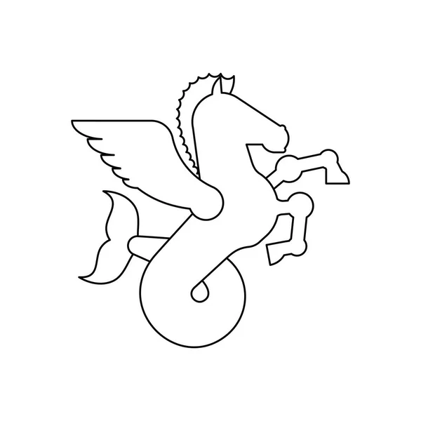 Sea Pegasus Heraldic Animal Style Linéaire Cheval Ailé Avec Queue — Image vectorielle