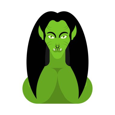 Dev kadın yüzü. Yeşil cin kadın portre. çılgın bayan Trol