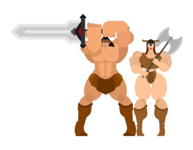 Barbar savaşçı kaç kadın ve adam. çılgın aile güçlü. Trong güçlü Ortaçağ paralı asker Bayan ve mal