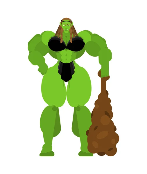 Ogre Vrouwelijke Krijger Met Wapen Groene Kobold Vrouw Strong Berserk — Stockvector