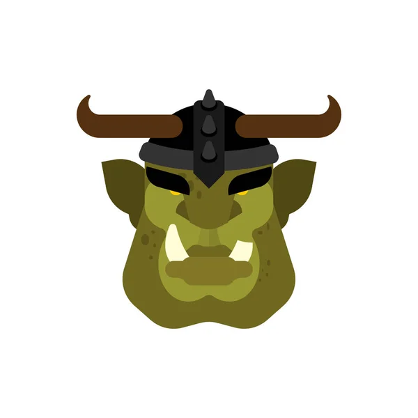 Δράκος Πολεμιστής Πρόσωπο Απομονωμένη Πράσινο Goblin Κεφάλι Βάναυση Λέγχου — Διανυσματικό Αρχείο