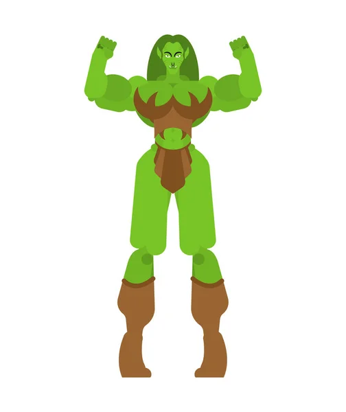 Ogro Guerrera Femenina Con Arma Mujer Duende Verde Fuerte Señora — Vector de stock