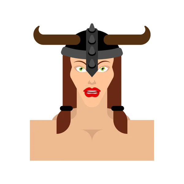 Cara Mujer Bárbara Señora Vikinga Retrato Ilustración Vectorial — Vector de stock