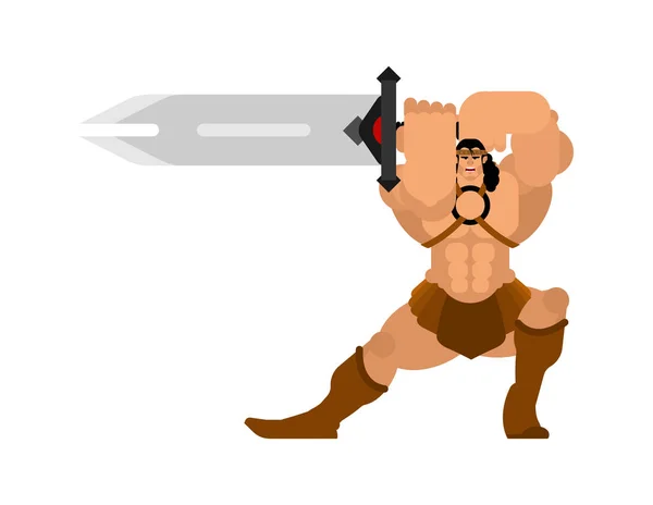 Barbarian Sword Strong Warrior Weapons Big Blade Berserk Brutal Man — Stock Vector